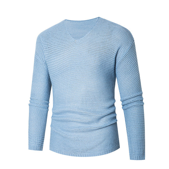 Herren lässiger Strickpullover mit V-Ausschnitt und luftigen Maschen R&B