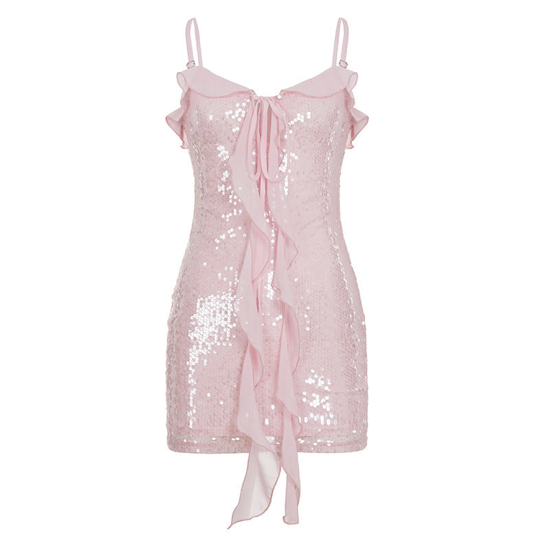 Damen Glitzerndes Minikleid mit Rüschendetails R&B