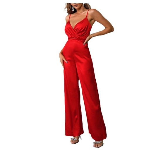 Damen eleganter Overall mit taillierter Drapierung und feinen Trägern R&B