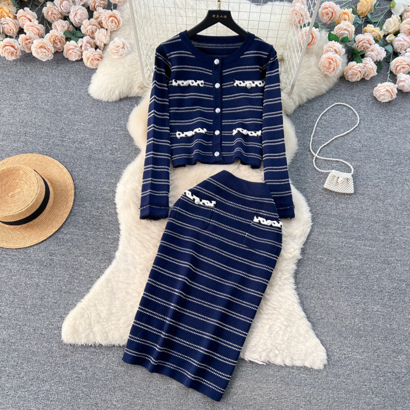 Damen eleganter Strickanzug mit Reißverschluss R&B