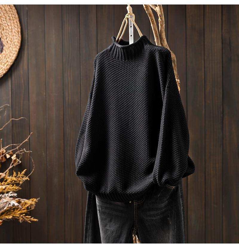 Damen Oversized Strickpullover mit hohem Kragen R&B