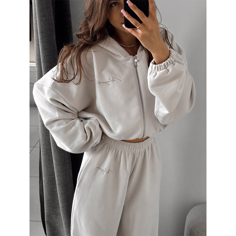 Damen lässiges Cropped Sweatshirt und Jogginghose Set R&B