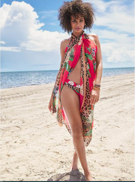 Damen Strandsarong mit buntem Floral- und Tierprint R&B