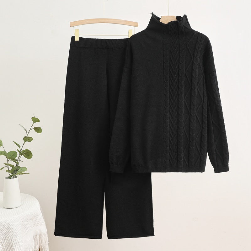 Damen gemütliches Strick-Loungewear-Set mit hochgeschlossenem Kragen R&B