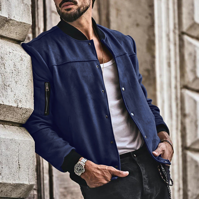 Herren sportliche Collegejacke mit seitlichen Reißverschlusstaschen R&B