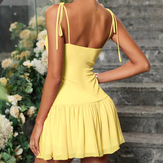 Damen Sommerliches Rüschenkleid mit Spagetti-Trägern und schwingendem Saum R&B