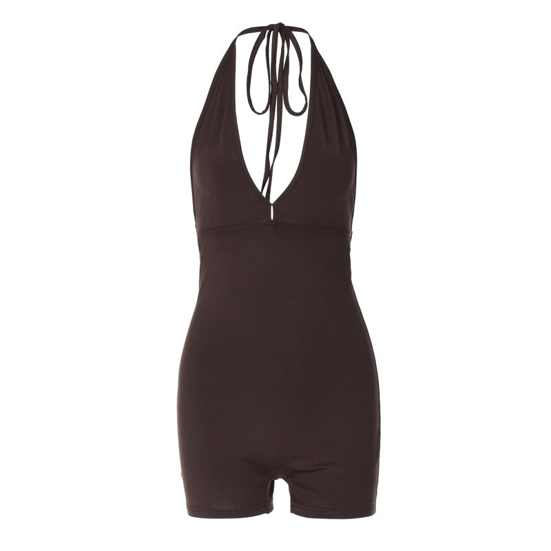 Damen Sportlicher Einteiler mit tiefem V-Ausschnitt und elastischem Bund R&B