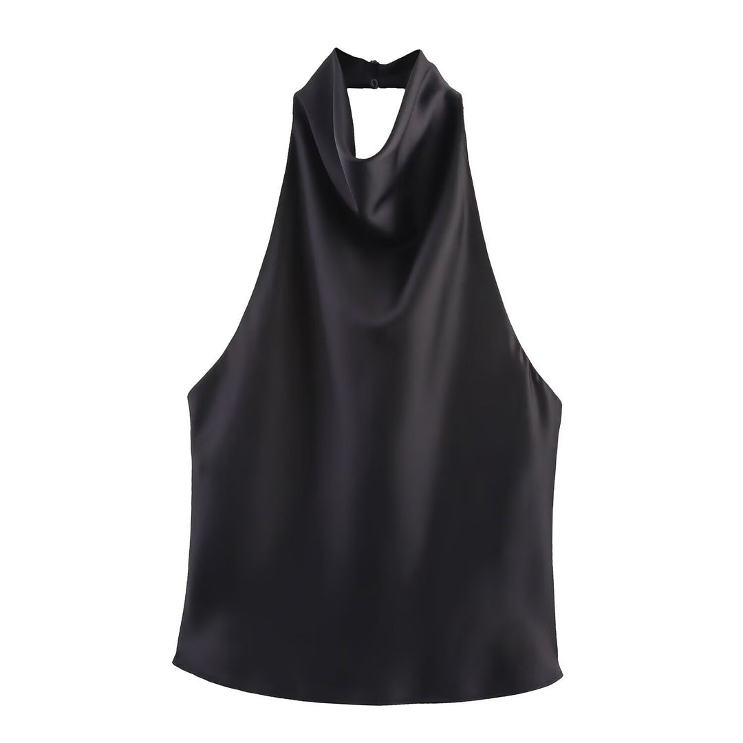 Damen elegantes Haltertop mit fließendem Schnitt und dekorativen Details R&B