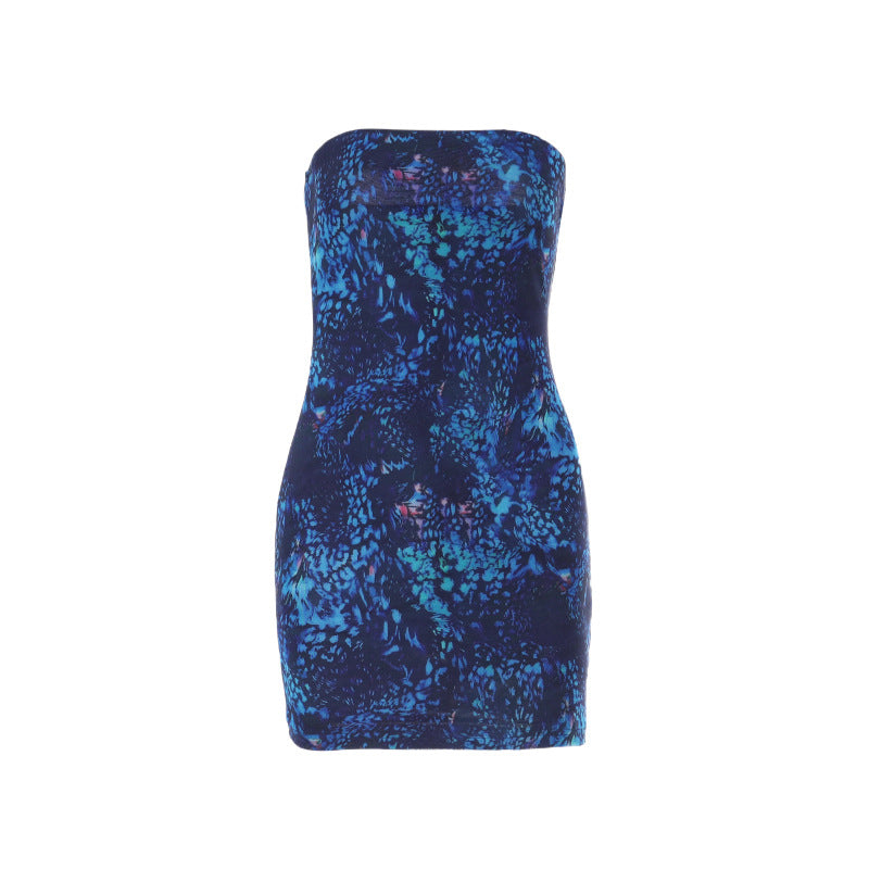 Damen schulterfreies Minikleid im aquatischem Design R&B