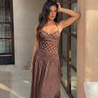 Damen Maxikleid mit verspielten Polka-Dots und schickem Halterdesign R&B
