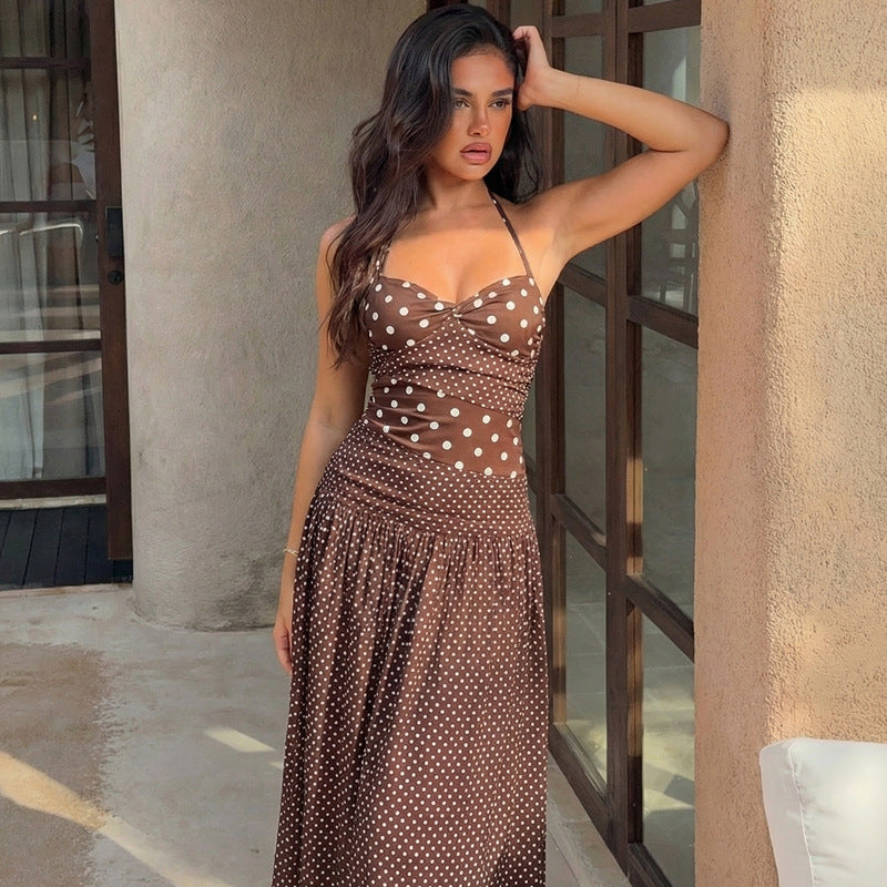 Damen Maxikleid mit verspielten Polka-Dots und schickem Halterdesign R&B