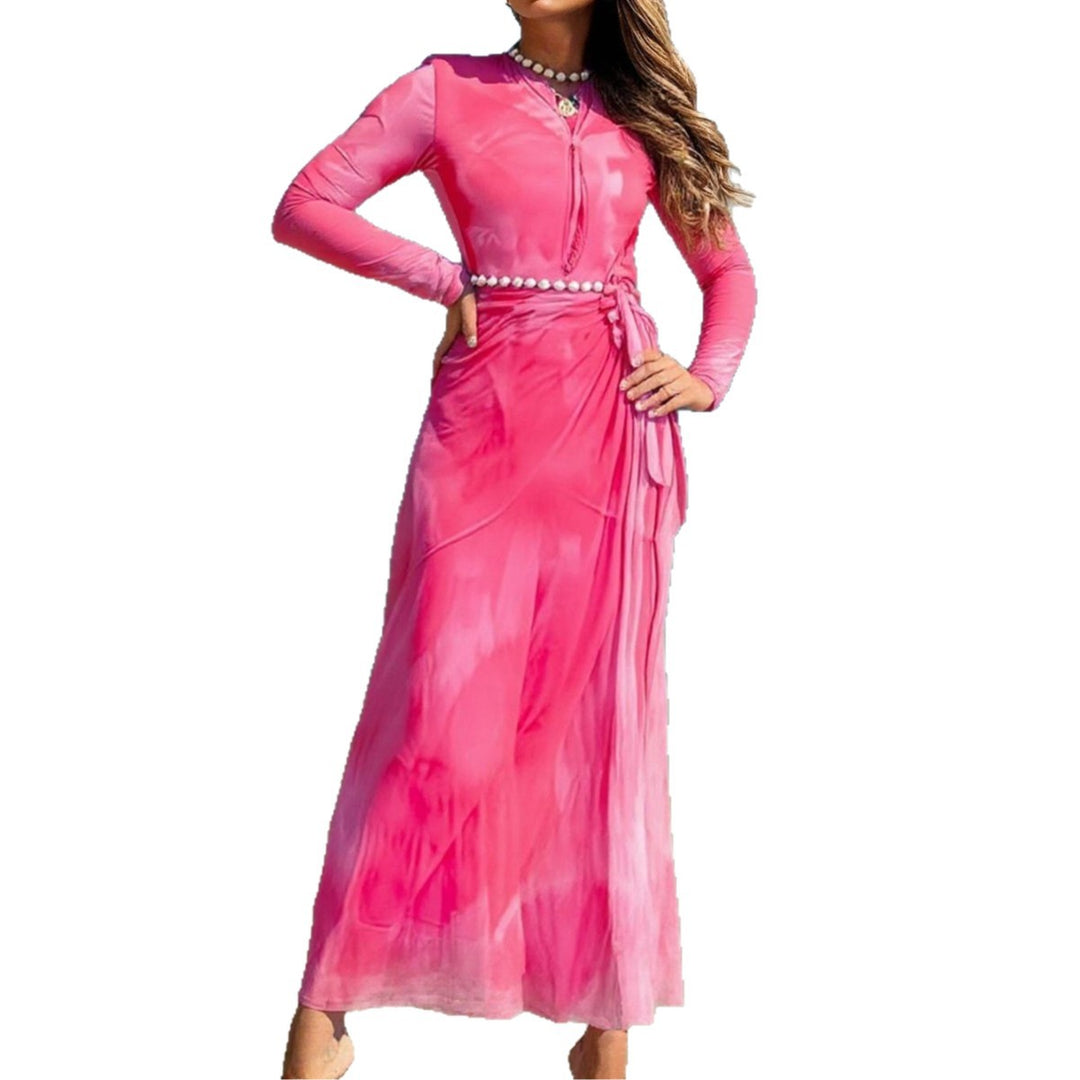 Damen Elegantes Strandkleid mit transparenten Ärmeln und drapiertem Design R&B