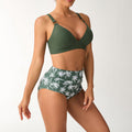 Damen Bikini-Set mit hohem Bund und modischem Palmendruck R&B