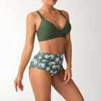 Damen Bikini-Set mit hohem Bund und modischem Palmendruck R&B