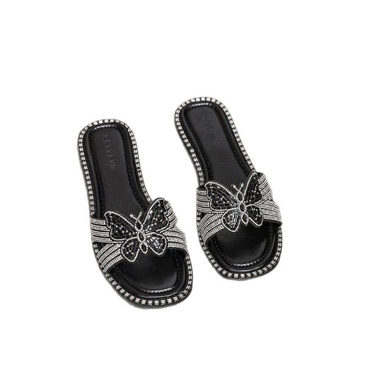 Damen glamouröse Riemchen-Sandalen mit funkelnder Schleifenverzierung R&B