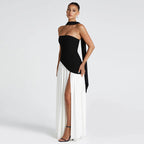 Damen Elegantes Maxikleid mit schulterfreier Silhouette und raffiniertem Schlitz R&B