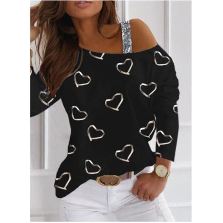 Damen modisches Sweatshirt mit herzförmigem Design und glitzernden Akzenten R&B
