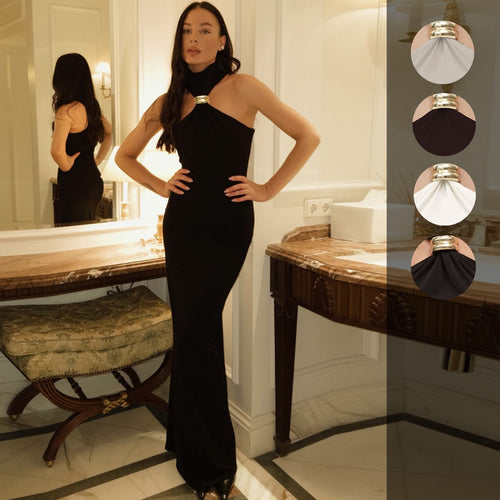 Damen Maxi-Kleid mit schickem Schlüsselbein-Ausschnitt und eleganter Silhouette R&B