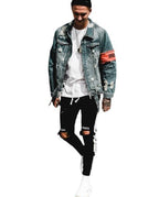 Herren lässige Skinny Jeans mit auffälligem Used-Effekt und trendigem Streifen R&B