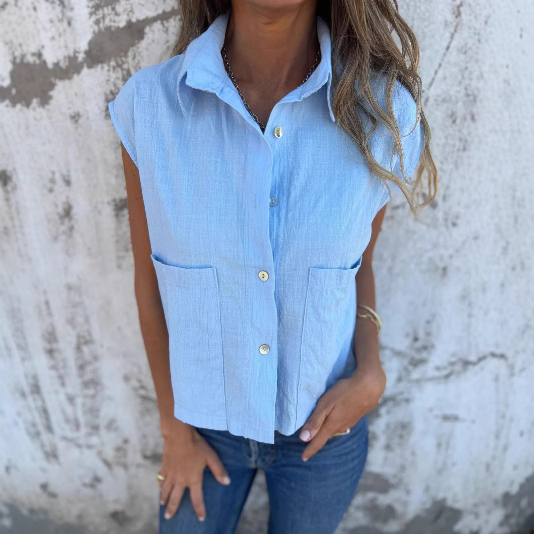 Damen Kurzarm Bluse mit praktischen Taschen R&B