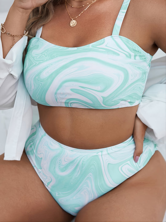 Damen Hochgeschnittenes Bikini-Set mit modernem Marmor-Design R&B