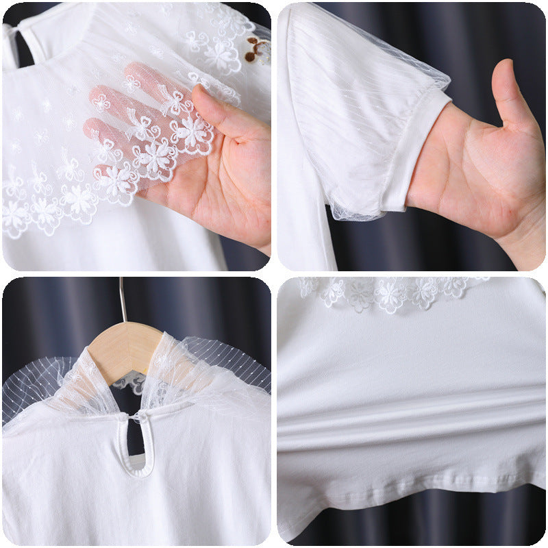 Mädchen T-Shirt mit elegantem Spitzenbesatz R&B