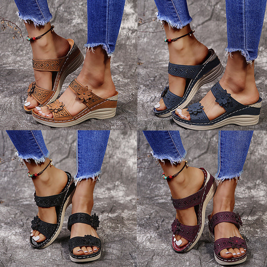 Damen Komfortable Wedge-Sandalen mit floralen Verzierungen R&B