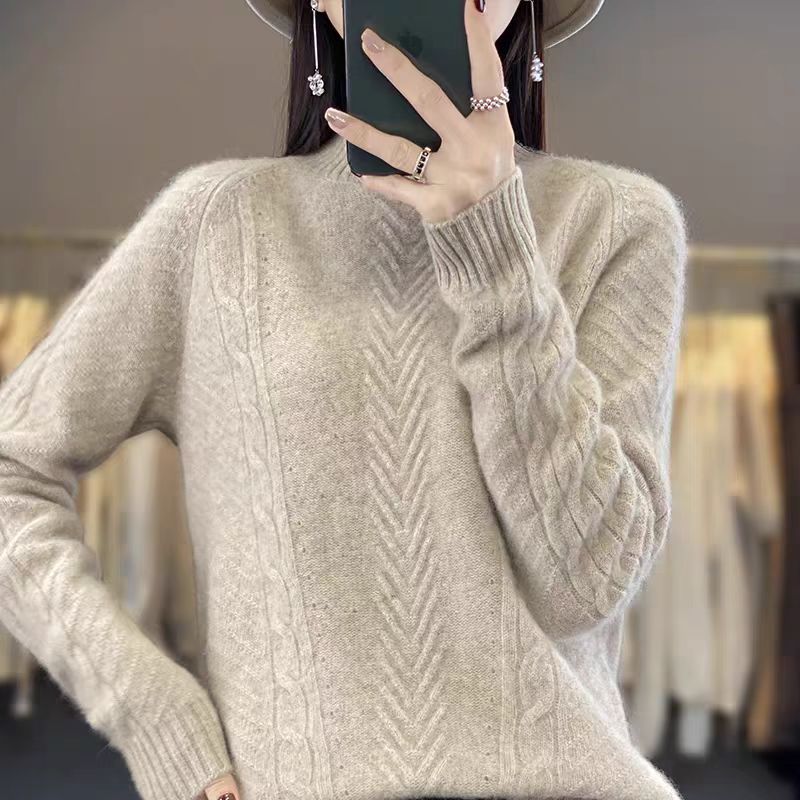 Damen Grobstrickpullover mit Zopfmuster und elegantem Rundhalsausschnitt R&B