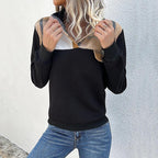 Damen lässiger Pullover mit modernem Kragen und dekorativem Patch R&B