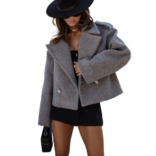 Damen Gemütliche Doppelreiher Texturierte Jacke R&B