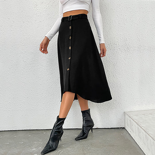 Damen Midi-Rock mit dekorativen Knopfdetails und Bindegürtel R&B