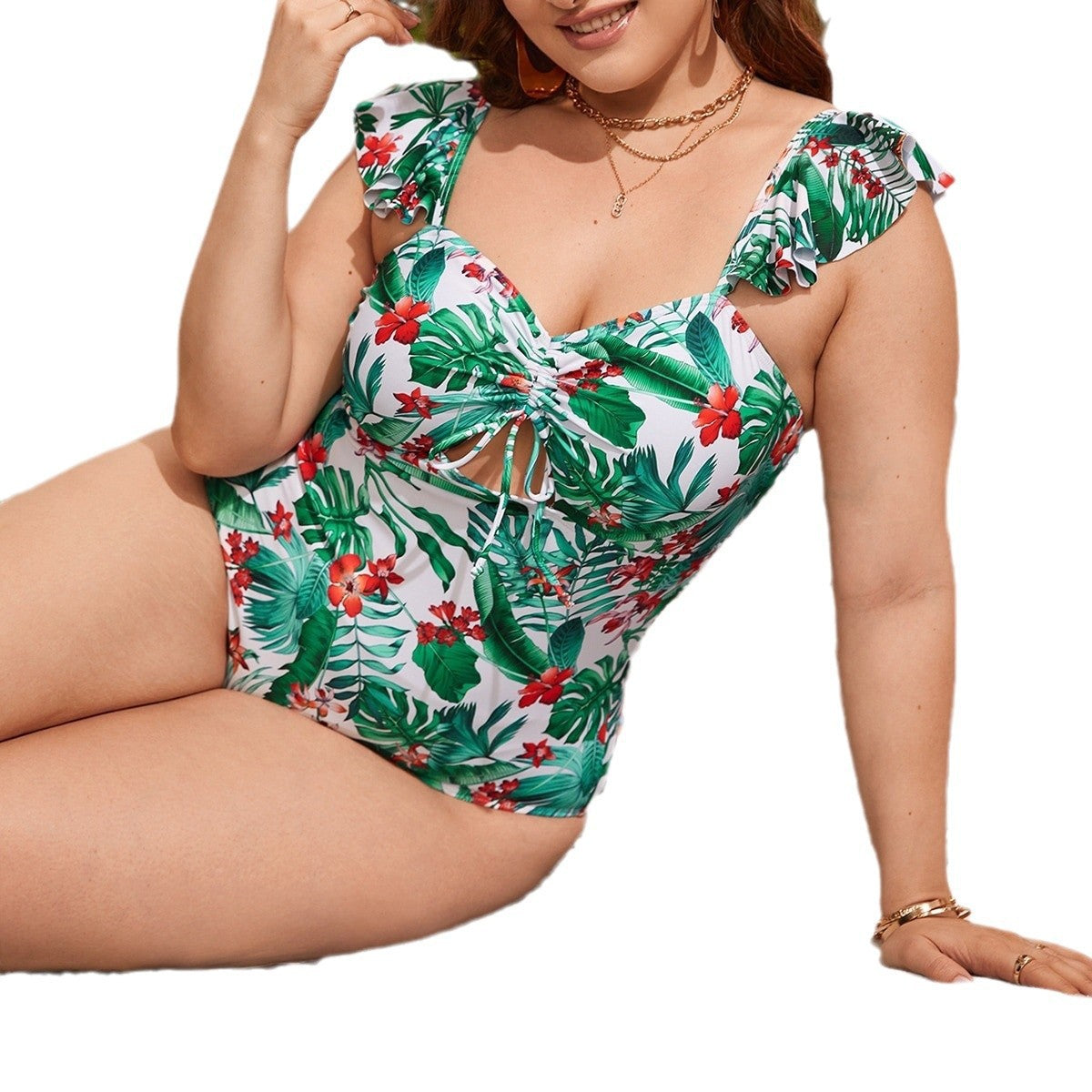 Damen Einteiler Badeanzug mit raffinierten Rüschendetails R&B