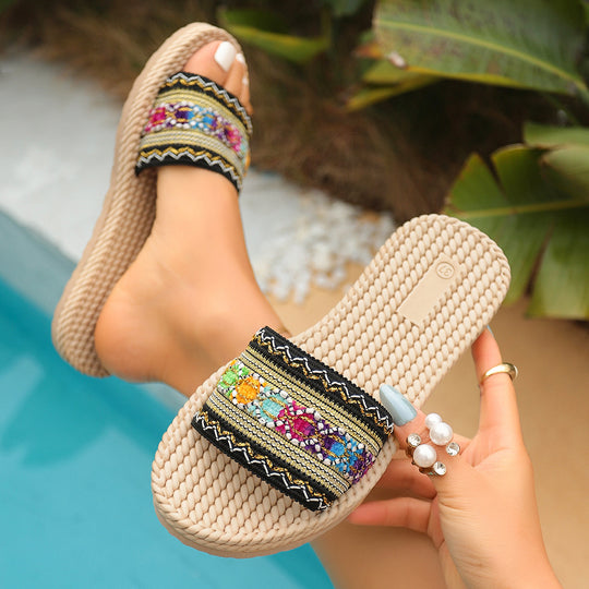 Damen Sommerliche Riemchen-Sandalen mit dekorativen Perlen R&B