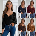 Damen Body mit eleganter Knötchen-Details und romantischen Puffärmeln R&B
