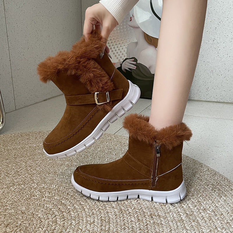 Damen Winterstiefel mit kuscheligem Kunstfell und modischem Riemen R&B
