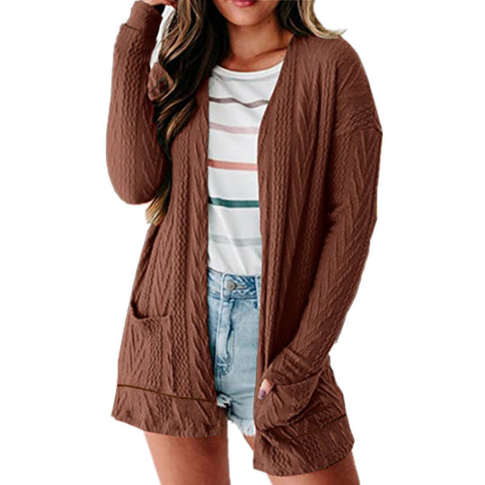 Damen luftige Strickjacke mit Taschen und modernem Design R&B