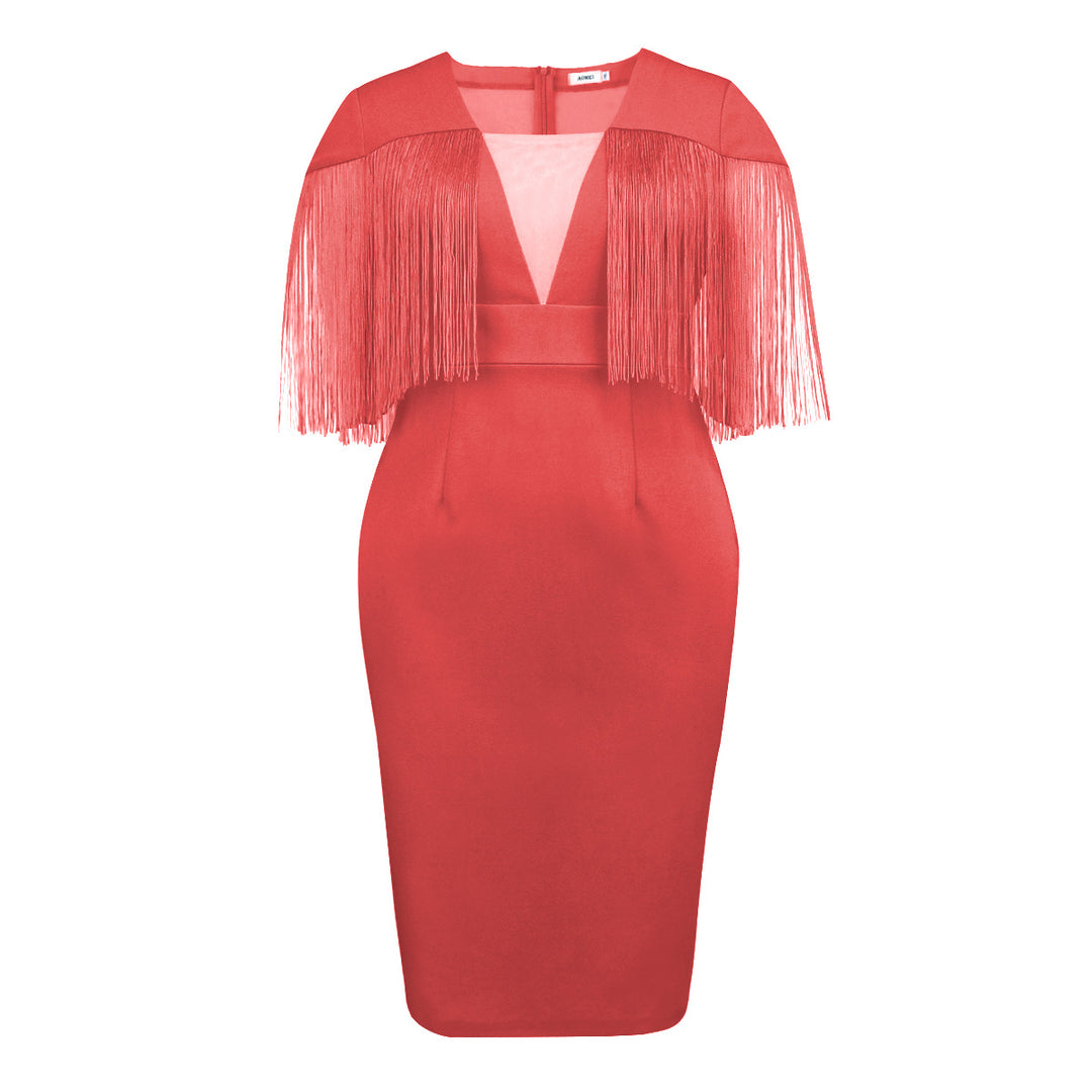 Damen Figurbetontes Kleid mit Fransen-Detail R&B