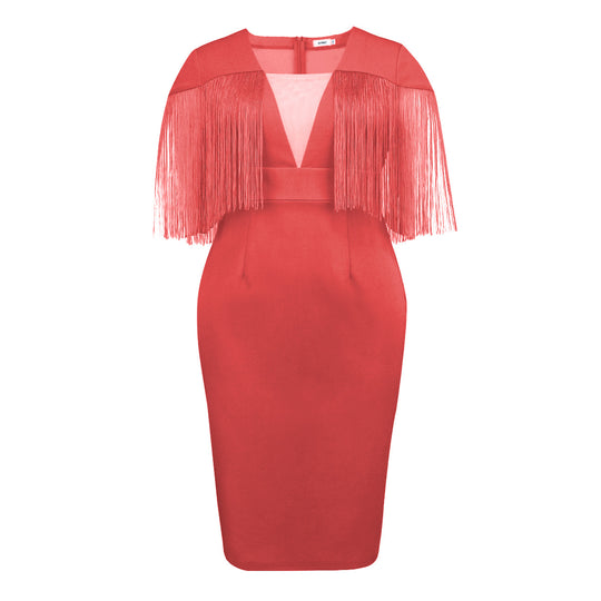 Damen Figurbetontes Kleid mit Fransen-Detail R&B