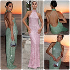 Damen Glitzerndes Abendkleid mit hohem Kragen und figurbetontem Schnitt EB