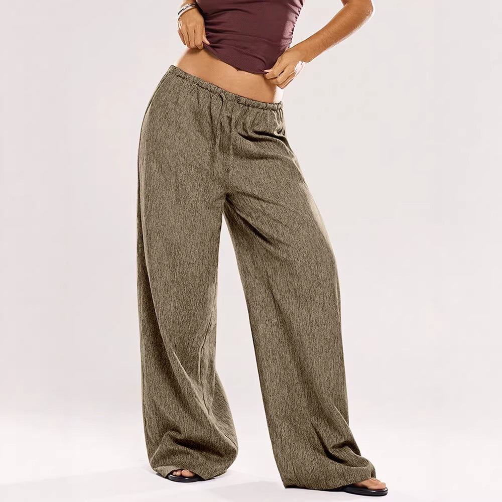 Damen Weite Leinenhose mit elastischem Bund und Kordelzug R&B