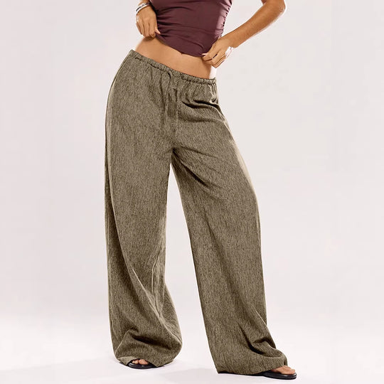 Damen Weite Leinenhose mit elastischem Bund und Kordelzug R&B
