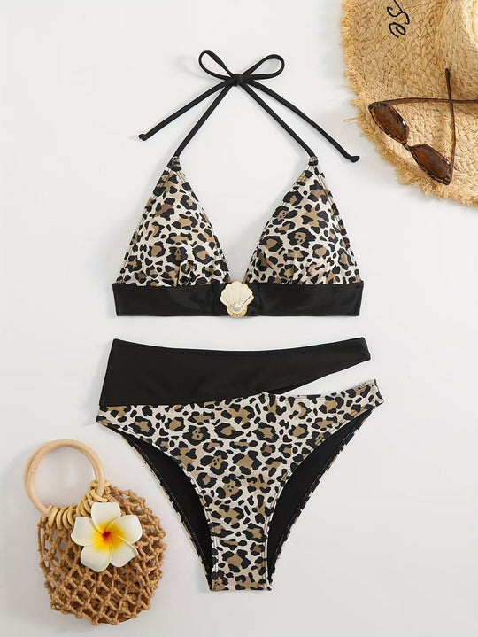 Damen Triangel-Bikini mit elegantem geometrischem Muster R&B