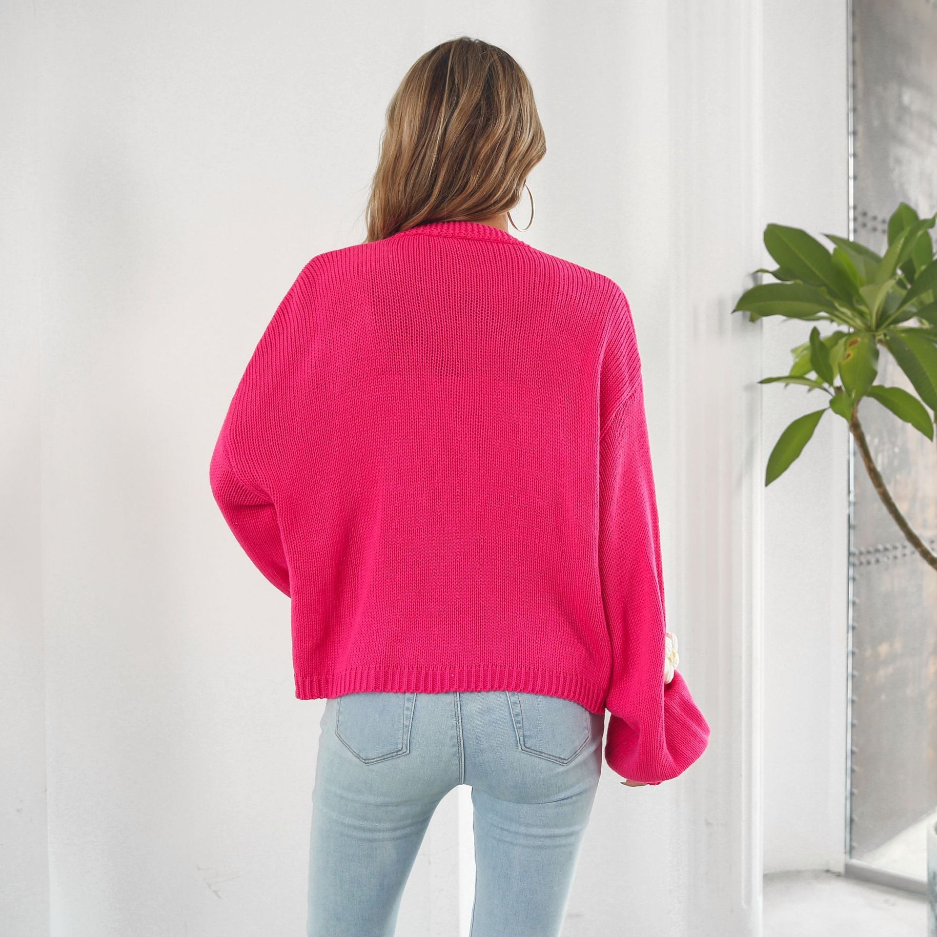 Damen Strickjacke mit floralen Applikationen und lässigem Schnitt R&B