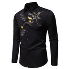 Herren Elegant besticktes Langarmhemd R&B