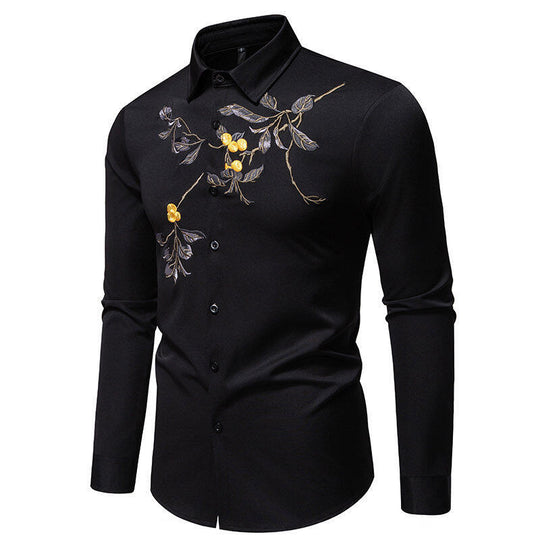 Herren Elegant besticktes Langarmhemd R&B