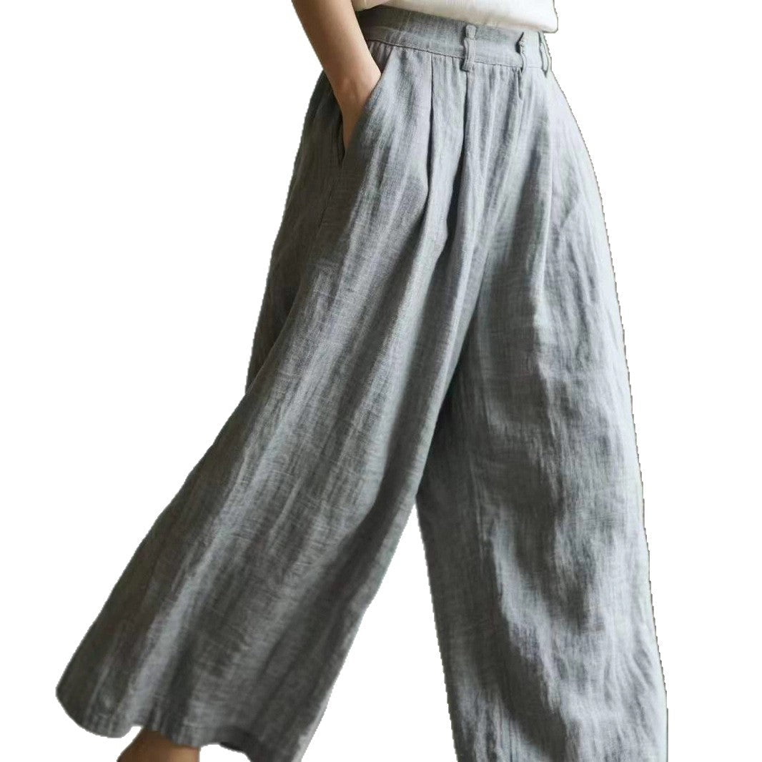 Damen weite Leinenhose mit eleganter Bundfalte und Taschen R&B