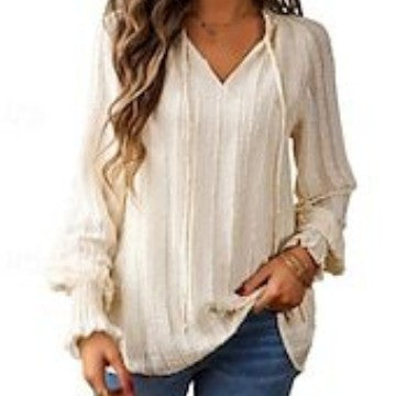 Damen lässige V-Ausschnitt Bluse mit Rüschendetails R&B