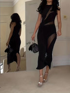 Damen Elegantes und figurbetontes Kleid mit transparenten Einsätzen R&B