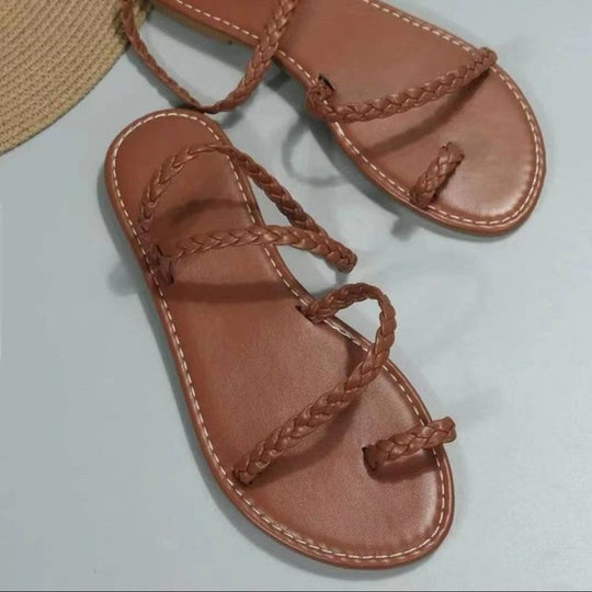 Damen flache Riemchensandalen mit geflochtenem Design und komfortablem Fußbett R&B