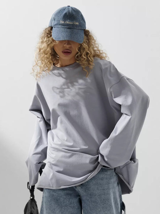 Damen Oversized Sweatshirt mit langen Ärmeln und Rundhalsausschnitt R&B